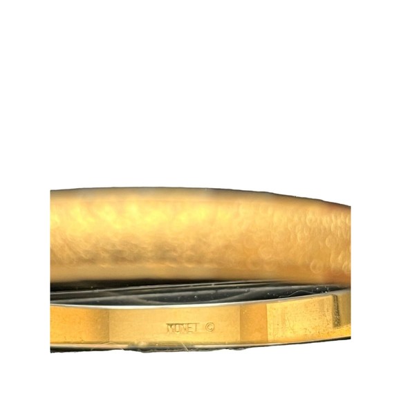 Vintage Monet Bangle Cuff Bracelet Signed Monet Texture Satin Finish Gold Ton… - Picture 2 of 5
